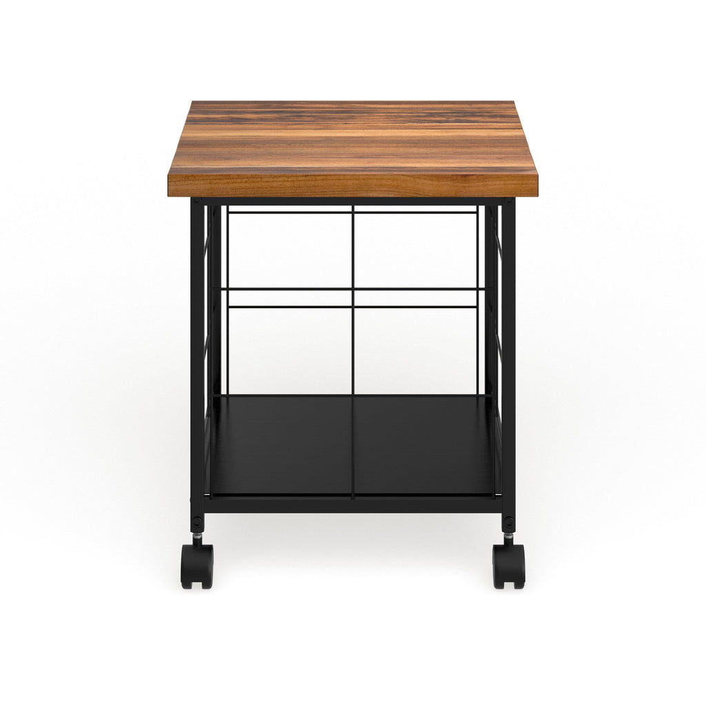 Grey Wood and Metal Rolling File Cabinet J6050