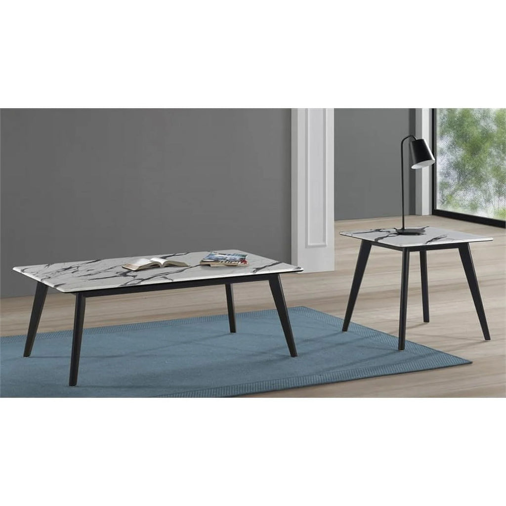 Wood Square Faux Marble Top End Table E116