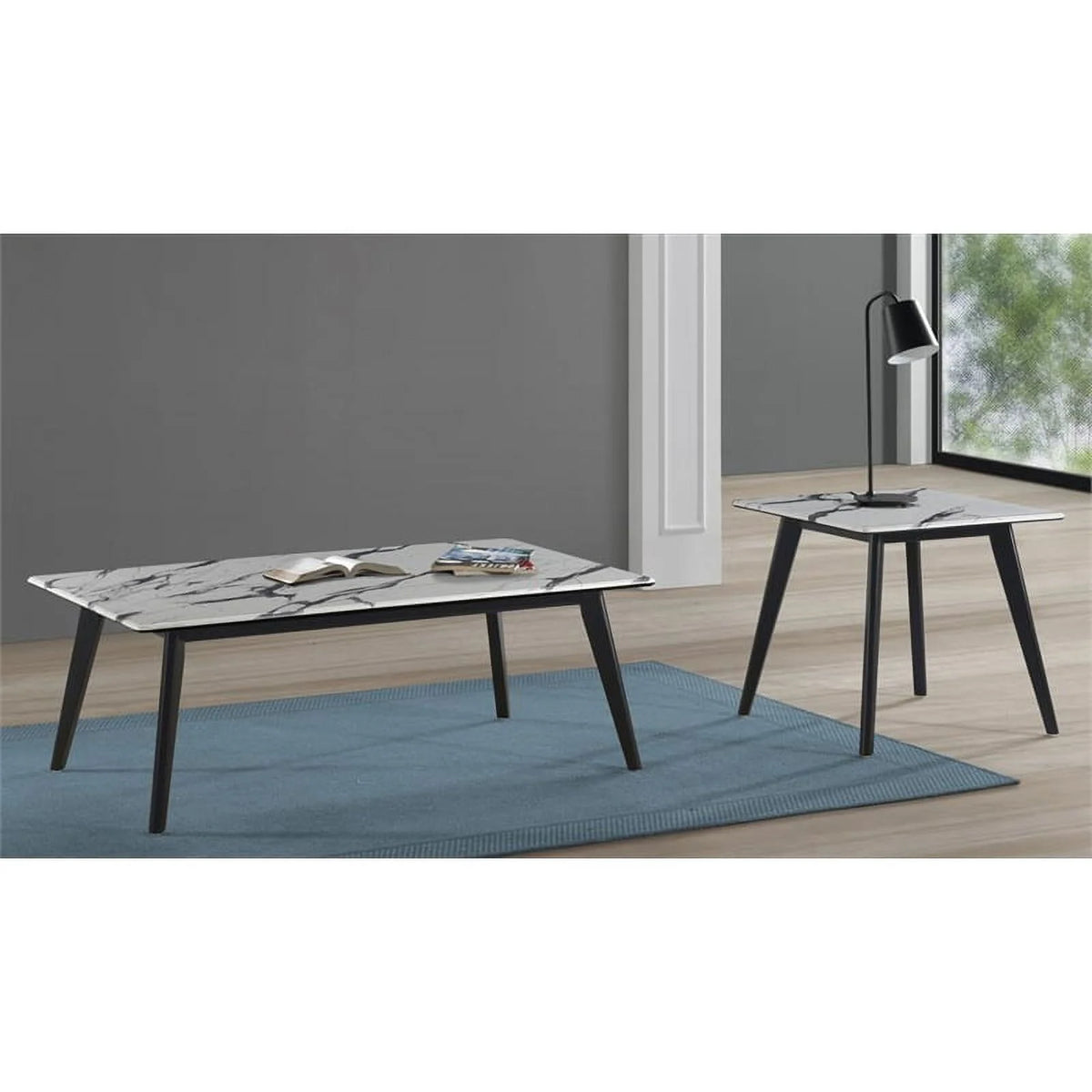 Wood Square Faux Marble Top End Table E116