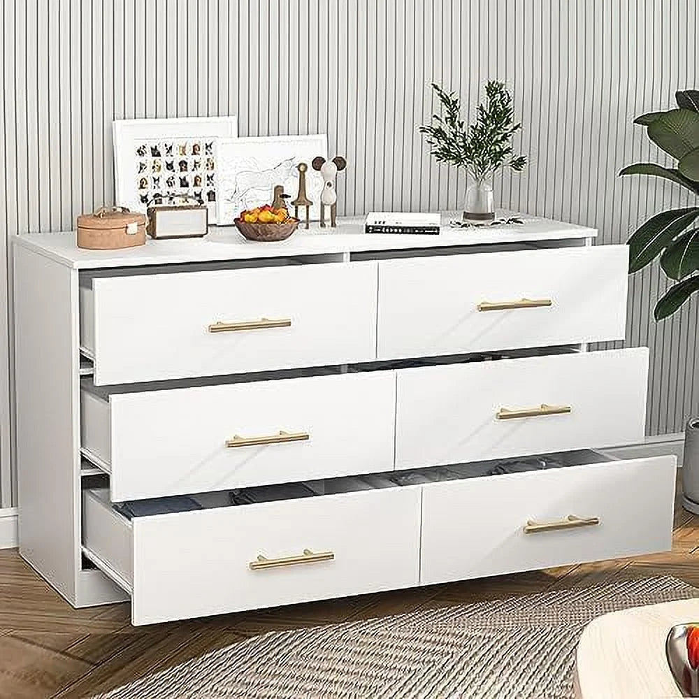 White 6 Drawer Wood Dresser with LED Light H24103