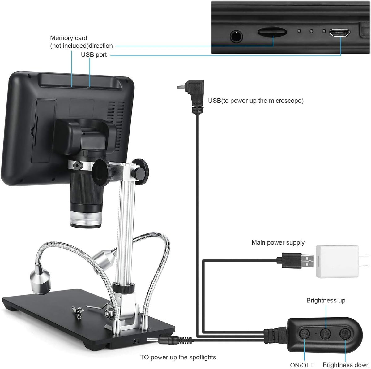 Black 7 inch LCD 1080P Digital Microscope with 200X Magnification A29639