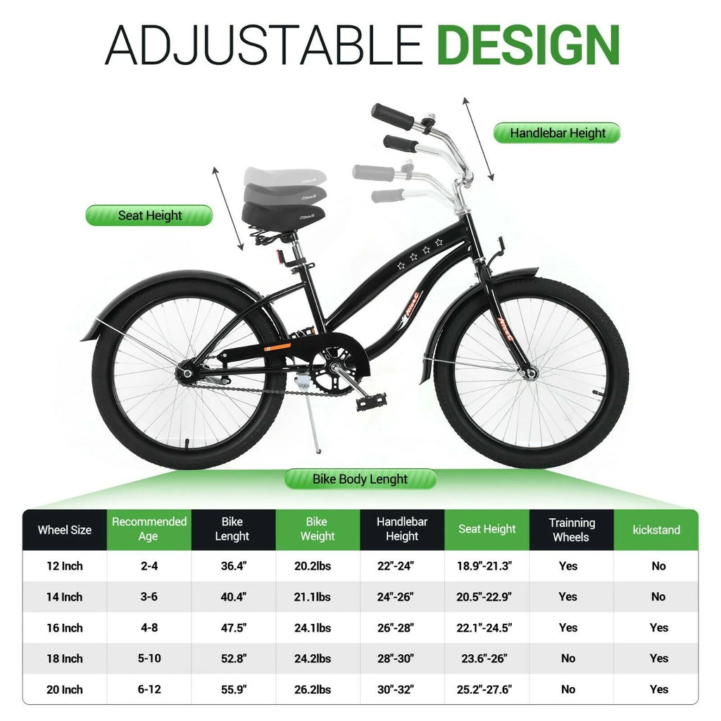 Kids Bike with Coaster Brake and Training Wheels, 12 inch Black D407