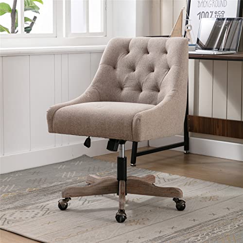 Beige Tufted Linen Swivel Office Chair U8023
