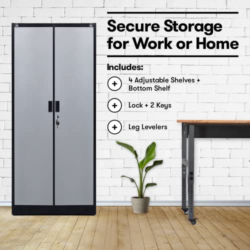 71-inch Tall Black Steel Storage Cabinet with Adjustable Shelves B460349