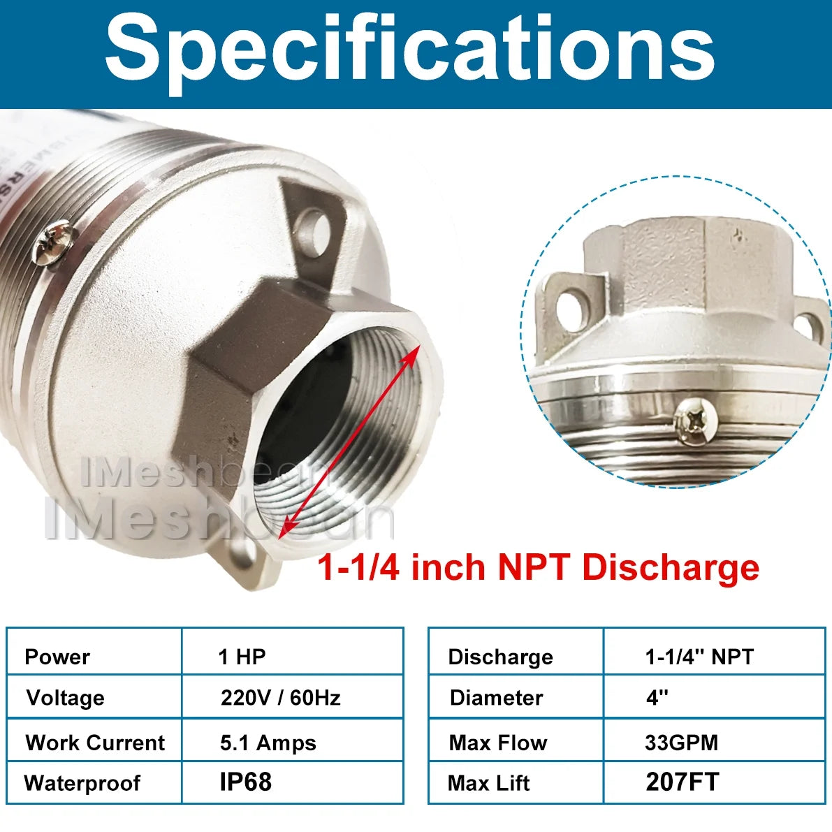 4" Deep Submersible Well Pump, 1 HP, 230V, Stainless Steel F27593