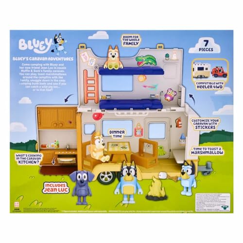 Bluey Caravan Playset with 2.5-3 inch Figures, Camper Van, 2 Figures, 5 Accessories, 1 Sticker W6327