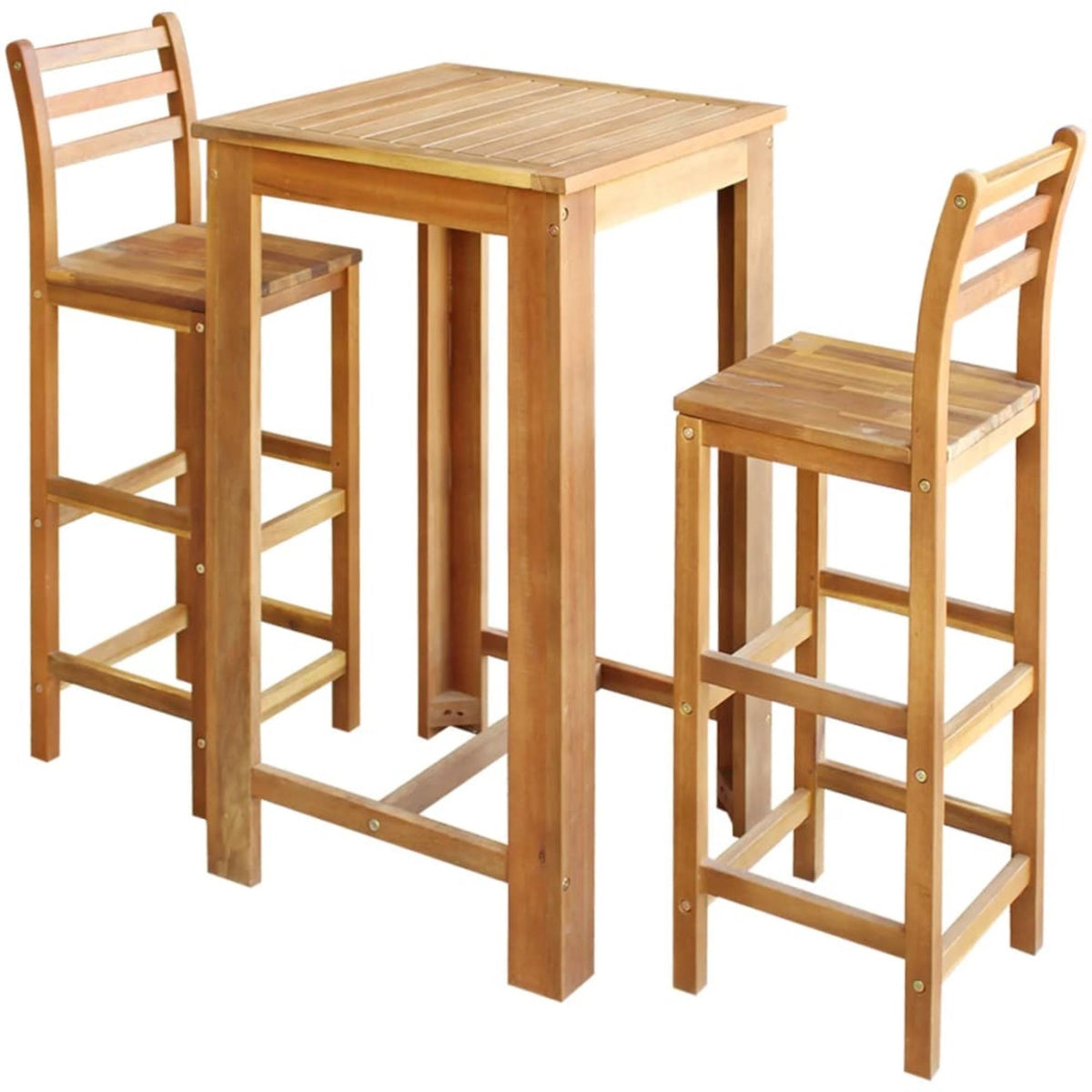 3 Pieces Solid Acacia Wood Bar Table and Chair Set W285534