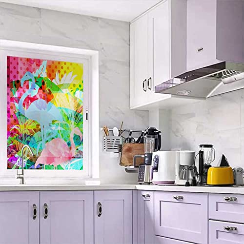 Window Privacy Film One Way Flamingo Colorful Glass Sticker Static Stickers Removable, 23.6 in by 78.7 in Z40190