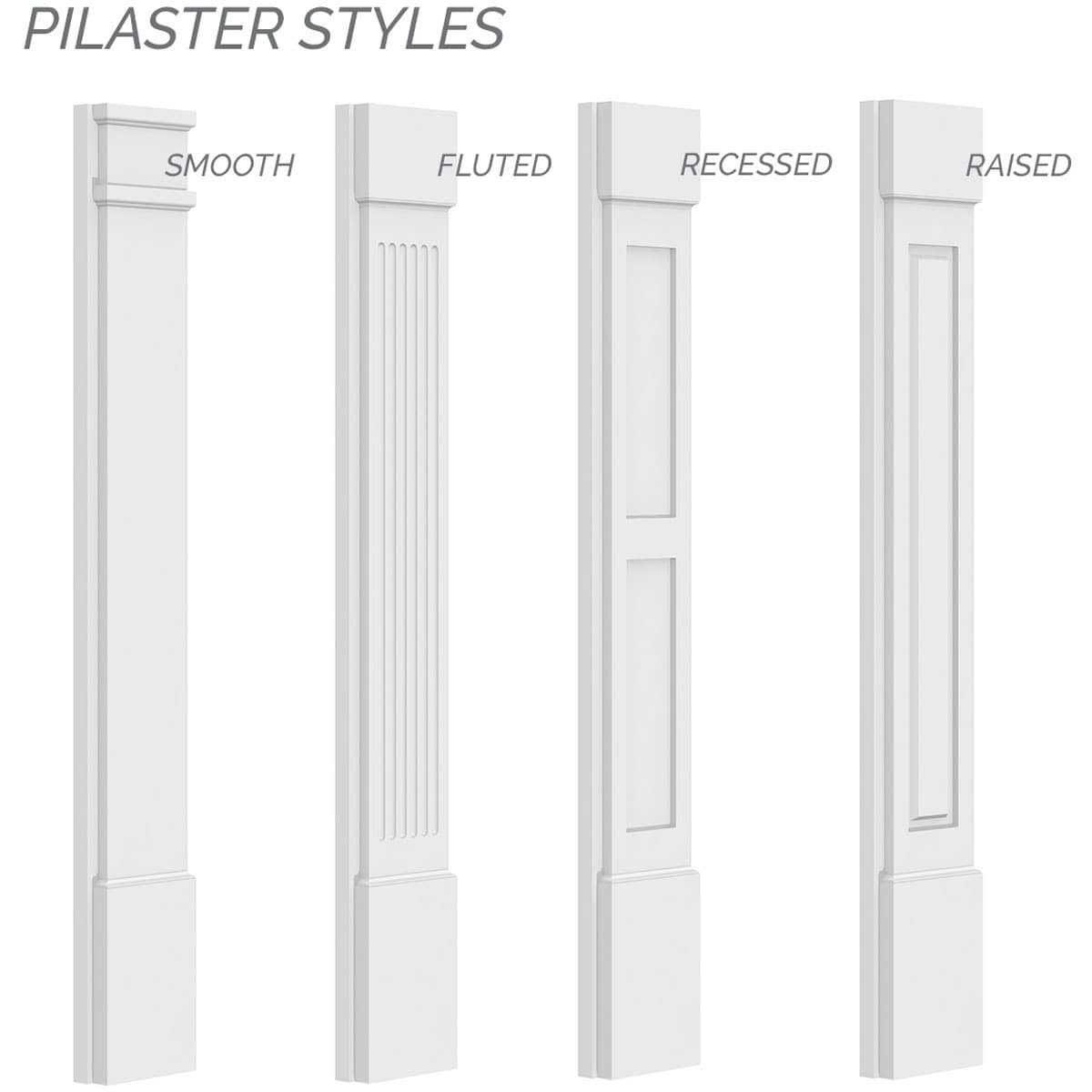 10x22W x 108x22H x 2x22P Two Equal Flat Panel PVC Pilaster with Decorative Capital & Base (Pair) R467