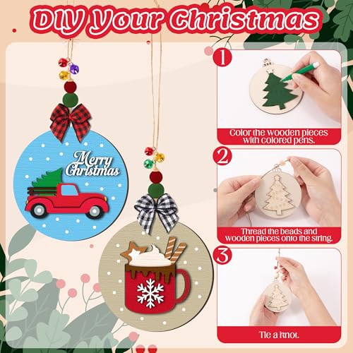 12 Styles Unfinished Wooden Christmas Ornaments Kit with Paint Pens O264