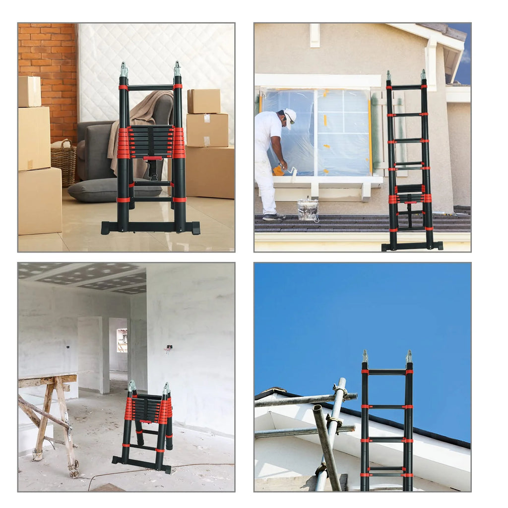 Aluminum Telescoping Extension Ladder, Red Alloy A-Frame Ladder D68103