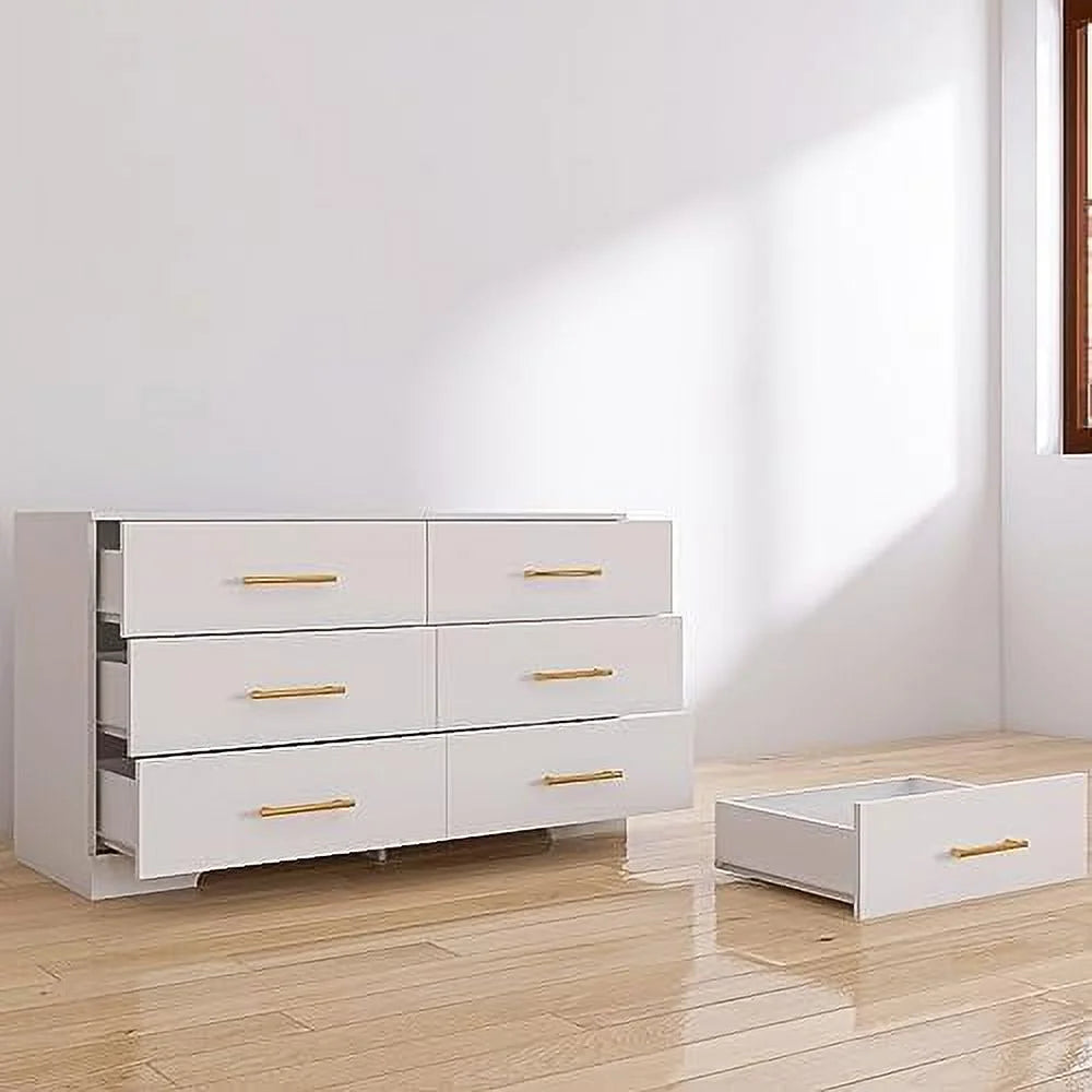 White 6 Drawer Wood Dresser with LED Light H24103