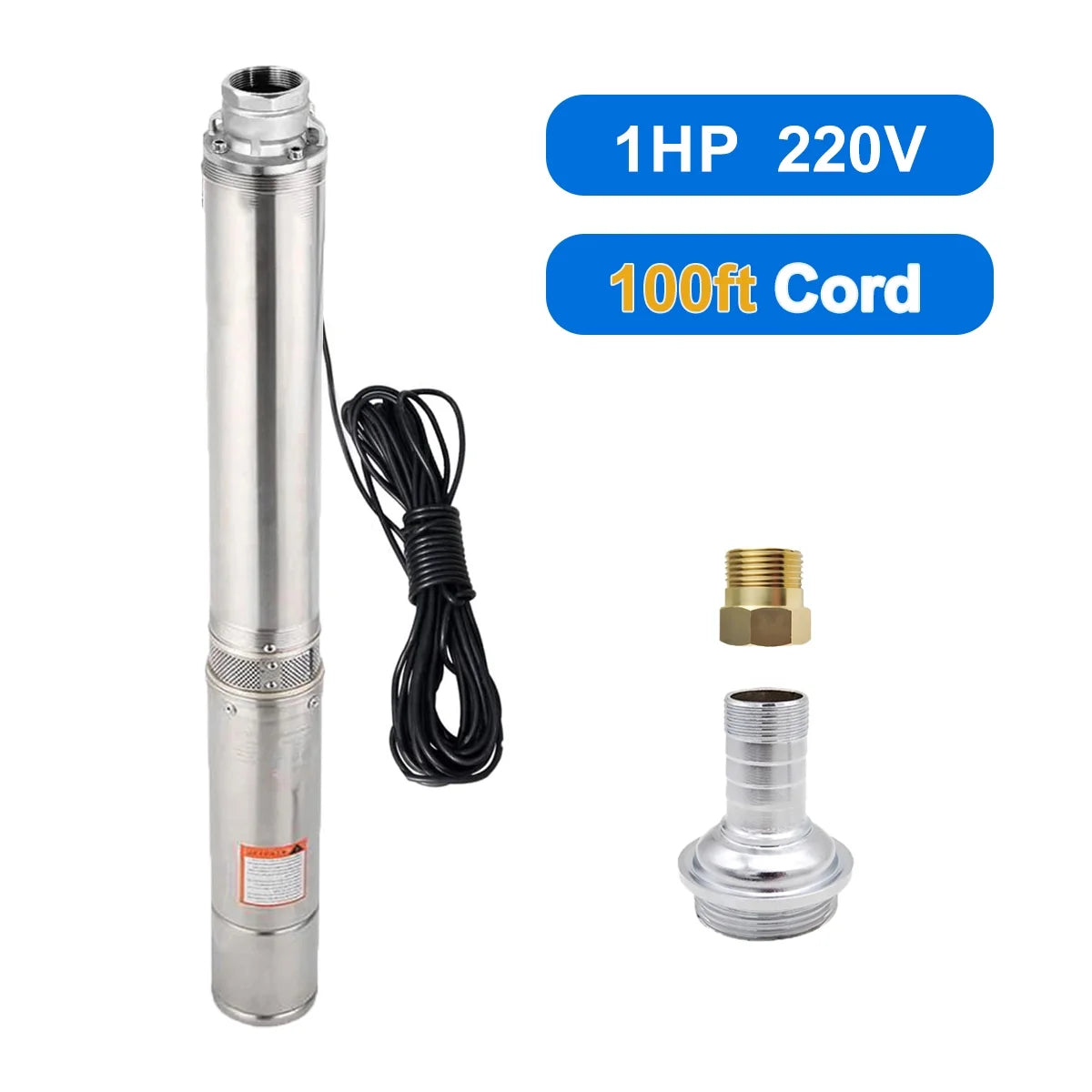 4" Deep Submersible Well Pump, 1 HP, 230V, Stainless Steel F27593