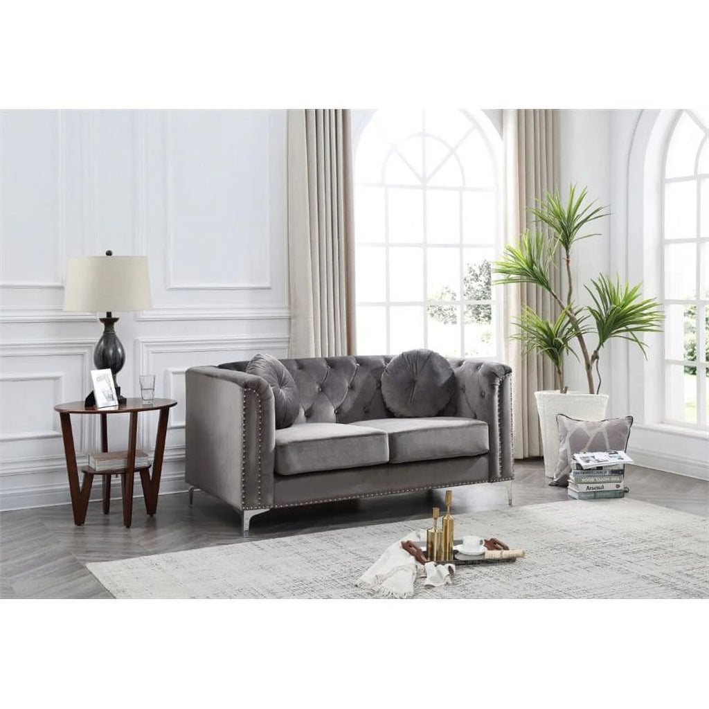 Dark Gray Velvet Sofa and Loveseat 2-Piece Set S336