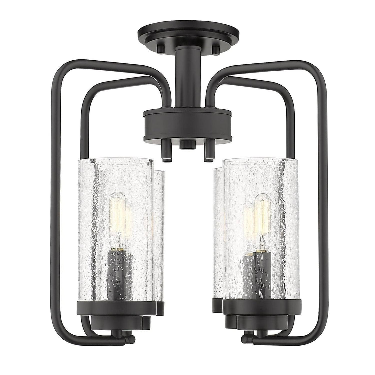 Aged Brass Semi-Flush Fixture with Seeded Glass M9351