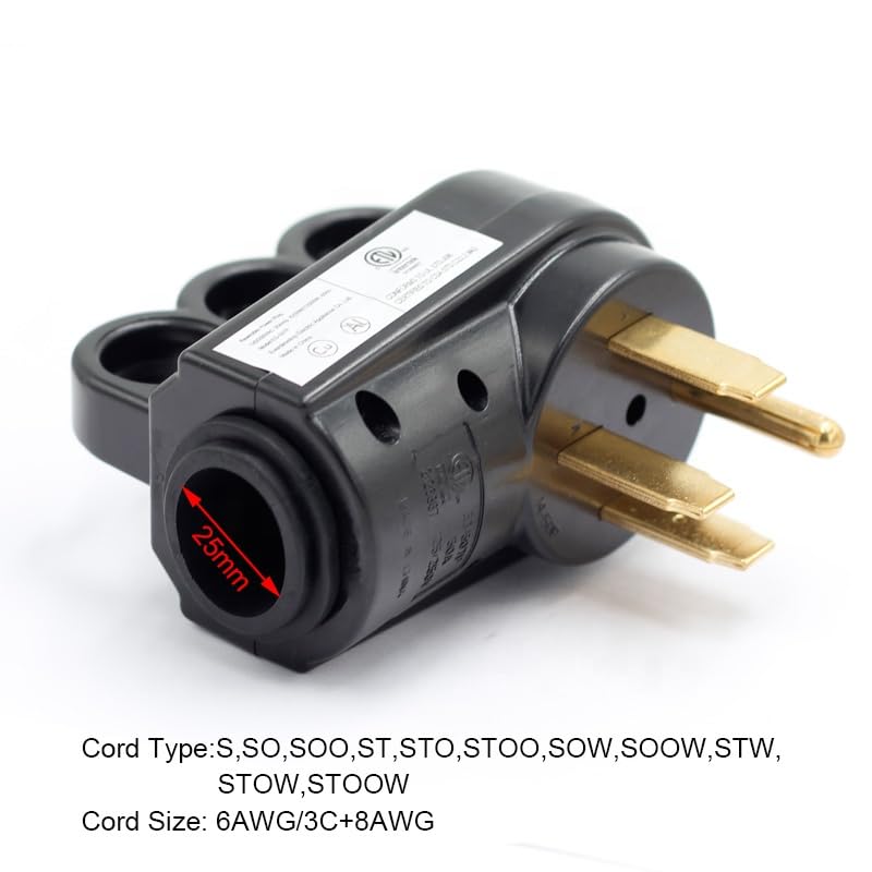 50 AMP 125V/250V 4 Prong Black Electrical Plug E361