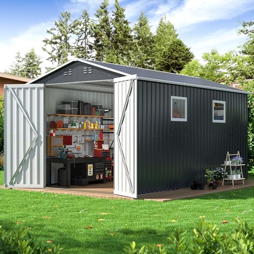 Grey Metal Outdoor Storage Shed T202353