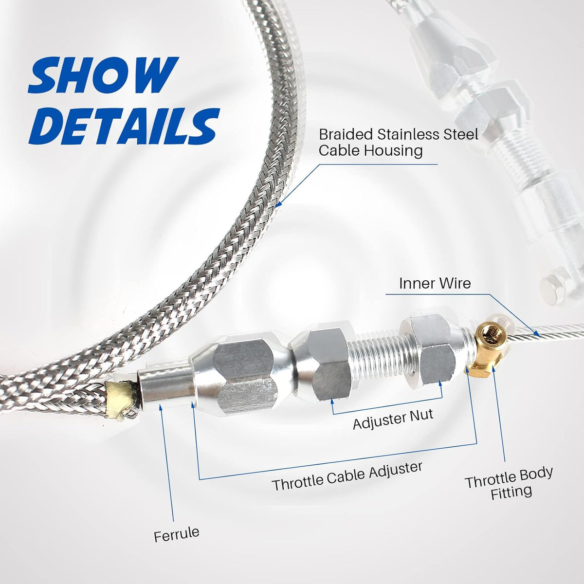 36 Stainless Steel Braided Throttle Gas Cable Kit U32843