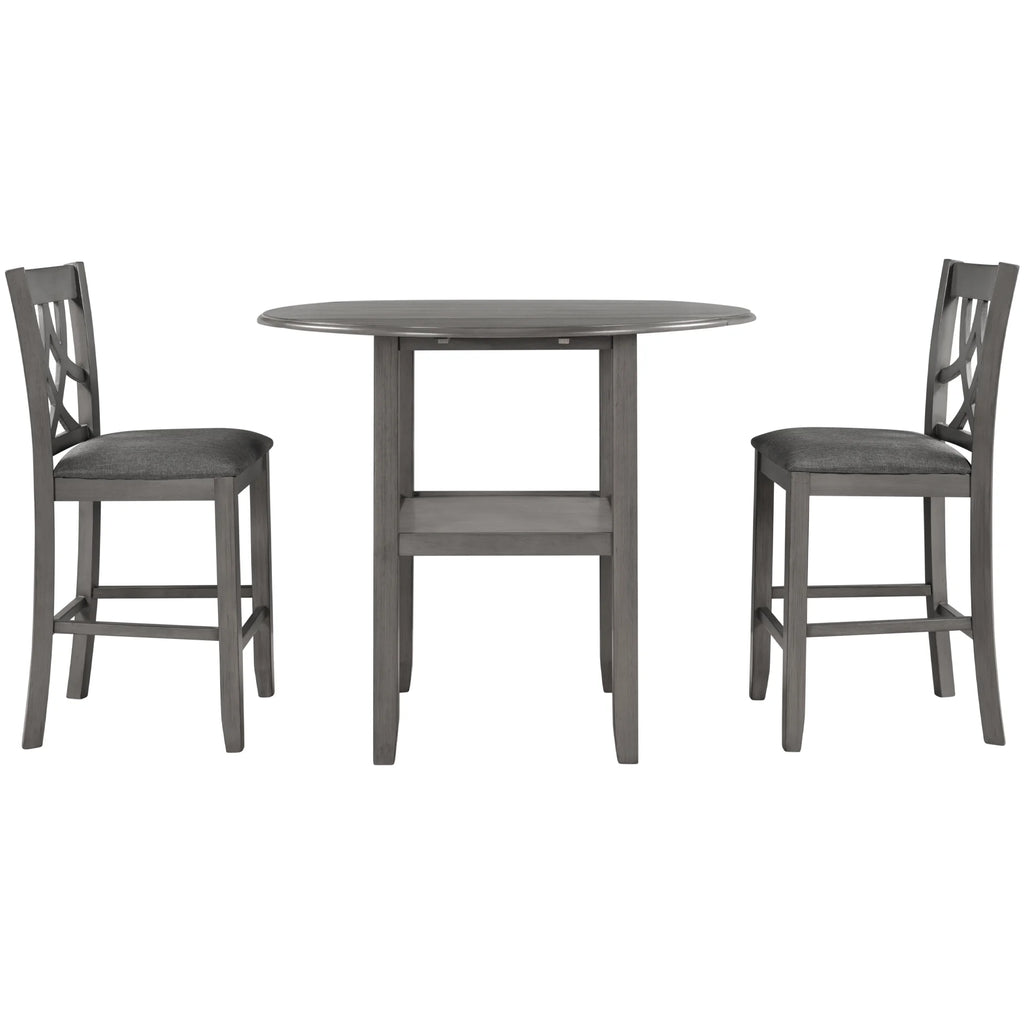 3 Piece Round Drop Leaf Dining Table Set with 2 Chairs A430870