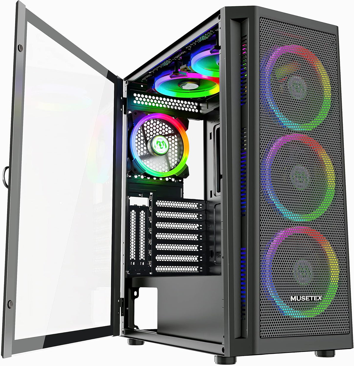 Black Mid-Tower ATX PC Case with 6pcs 120mm ARGB Fans, Tempered Glass Side Panels O225217