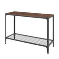 Dark Walnut Rectangle Metal and Wood Console Table with Lower Shelf T3989