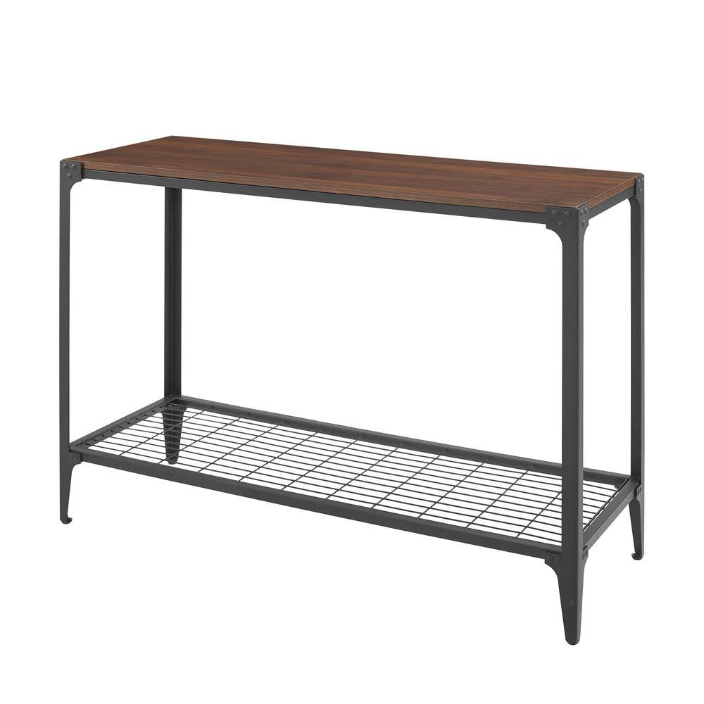 Dark Walnut Rectangle Metal and Wood Console Table with Lower Shelf T3989