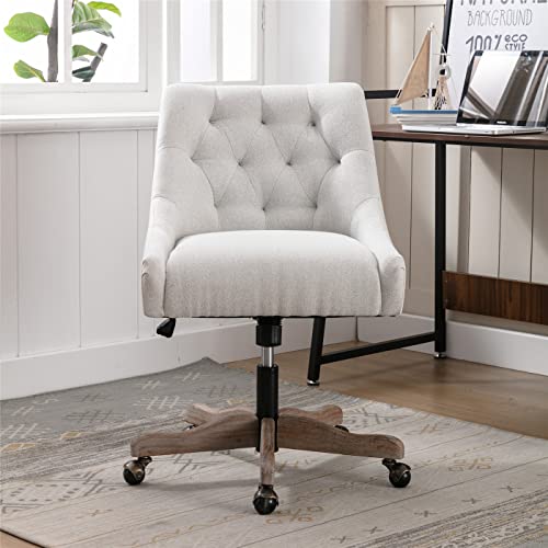 Beige Tufted Linen Swivel Office Chair U8023