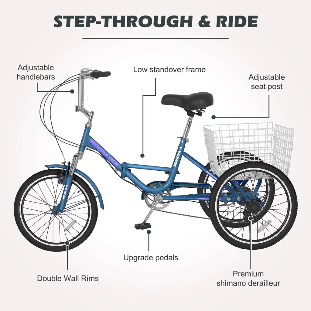 Folding 7 Speed Tricycle Bike with Large Basket L9505