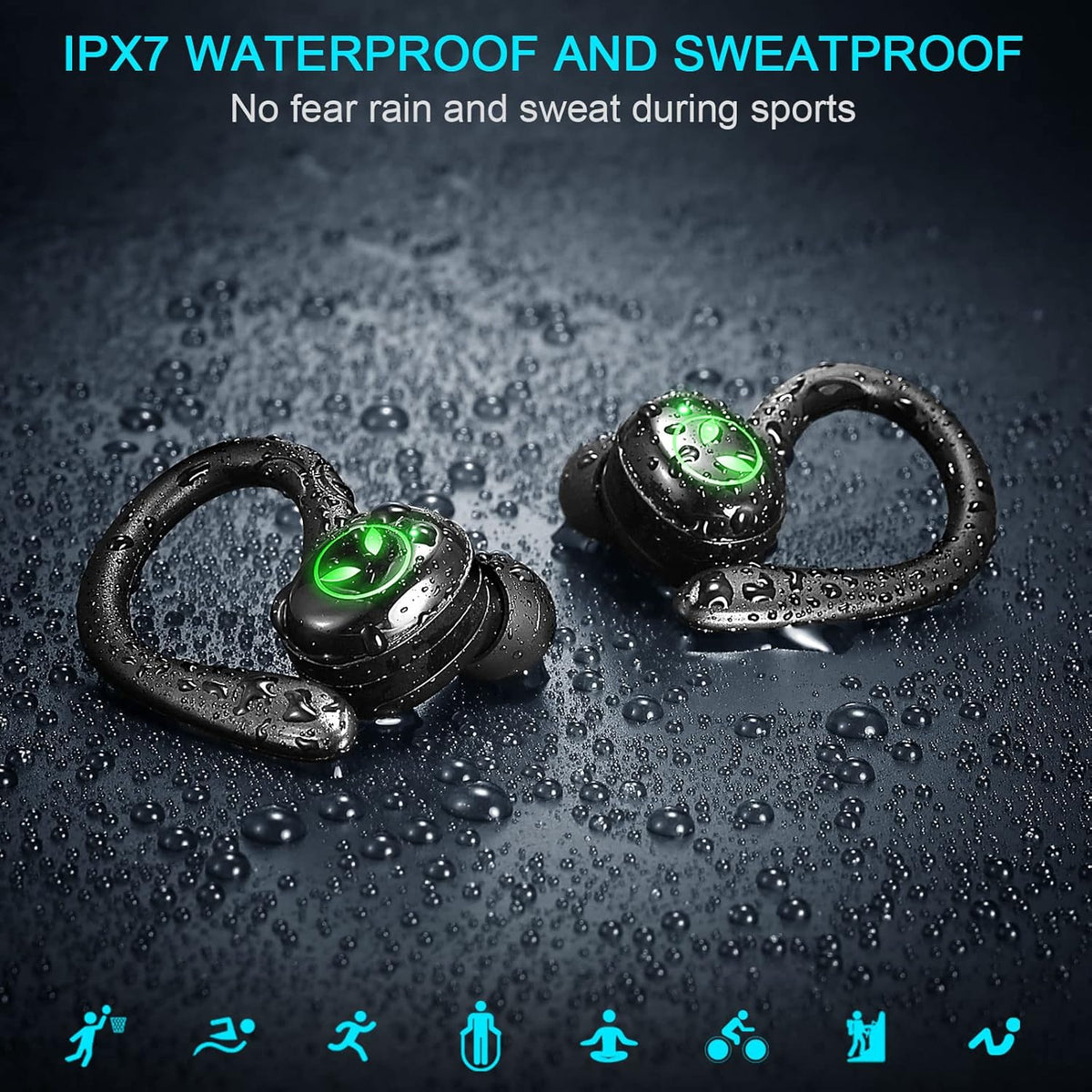 Wireless Earbud with Detachable Earhooks, IP7 Waterproof, 40H Playtime J252028