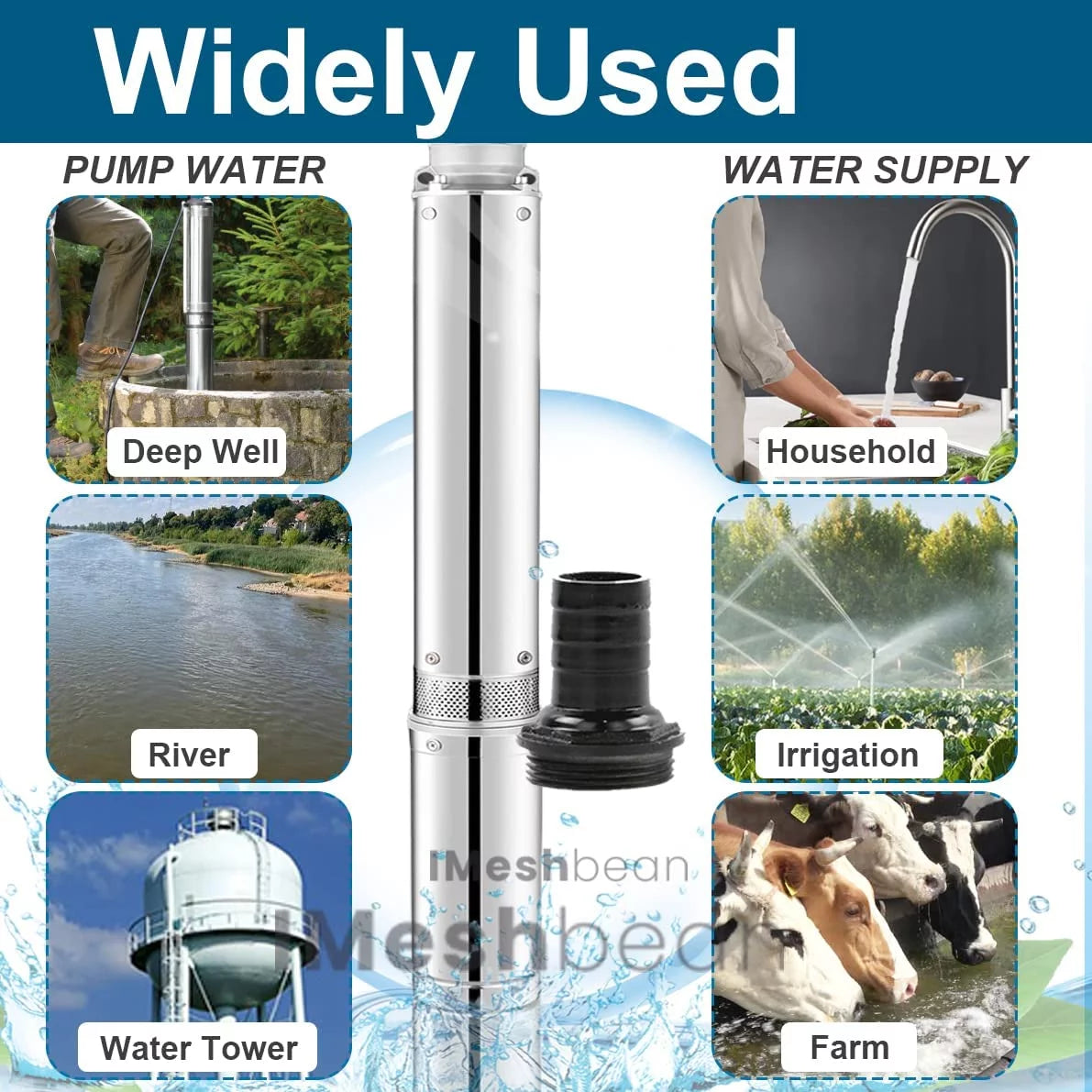 4" Deep Submersible Well Pump, 1 HP, 230V, Stainless Steel F27593
