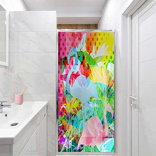 Window Privacy Film One Way Flamingo Colorful Glass Sticker Static Stickers Removable, 23.6 in by 78.7 in Z40190