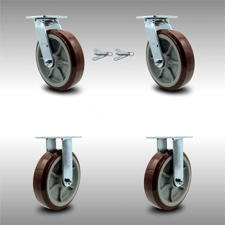8 inch Polyurethane Caster Set with Roller Bearings 2 Swivel Lock 2 Rigid J797076