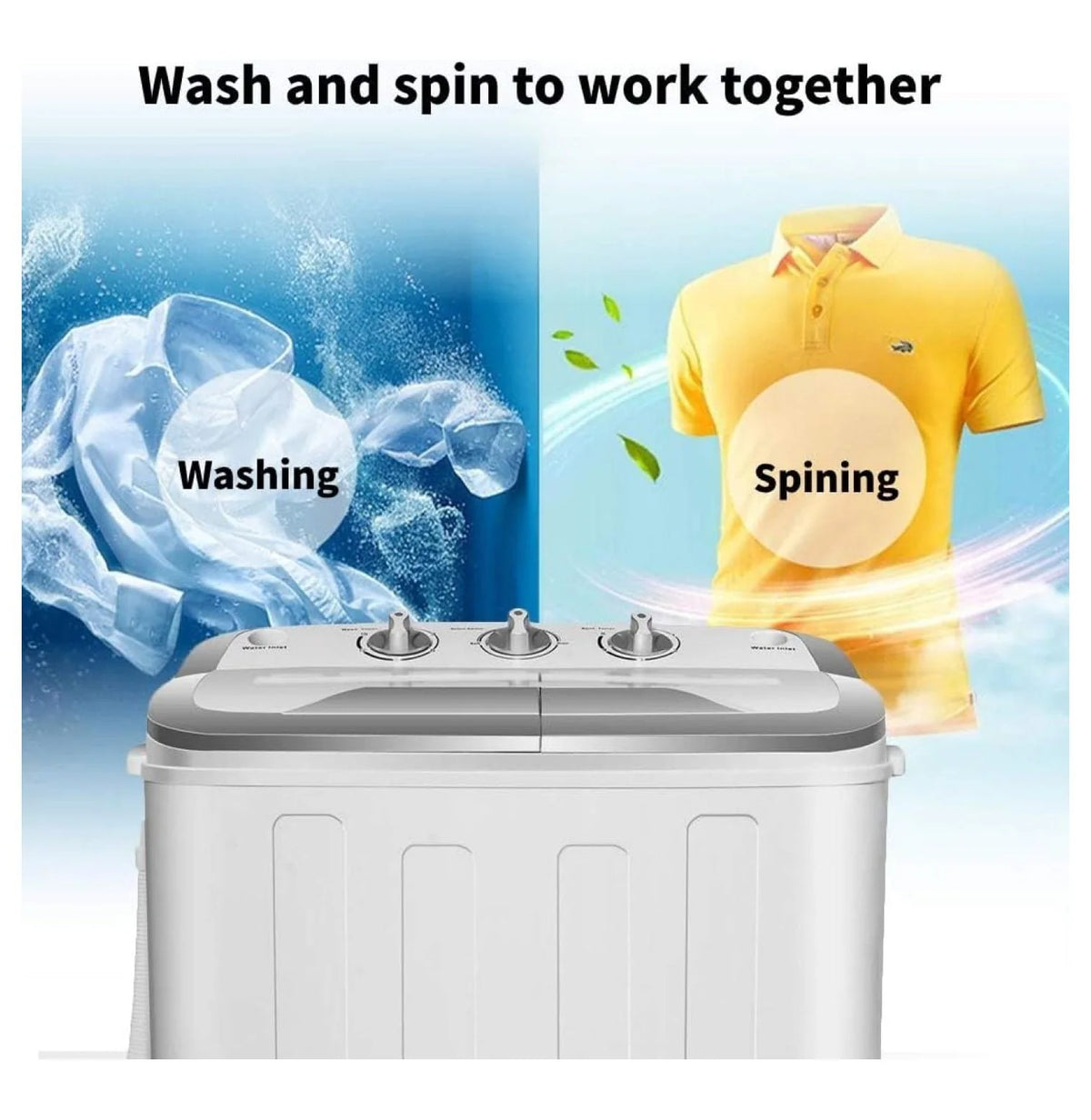 Compact Mini Washer Machine with 8 lbs Washing and 5 lbs Spin Dryer W6244