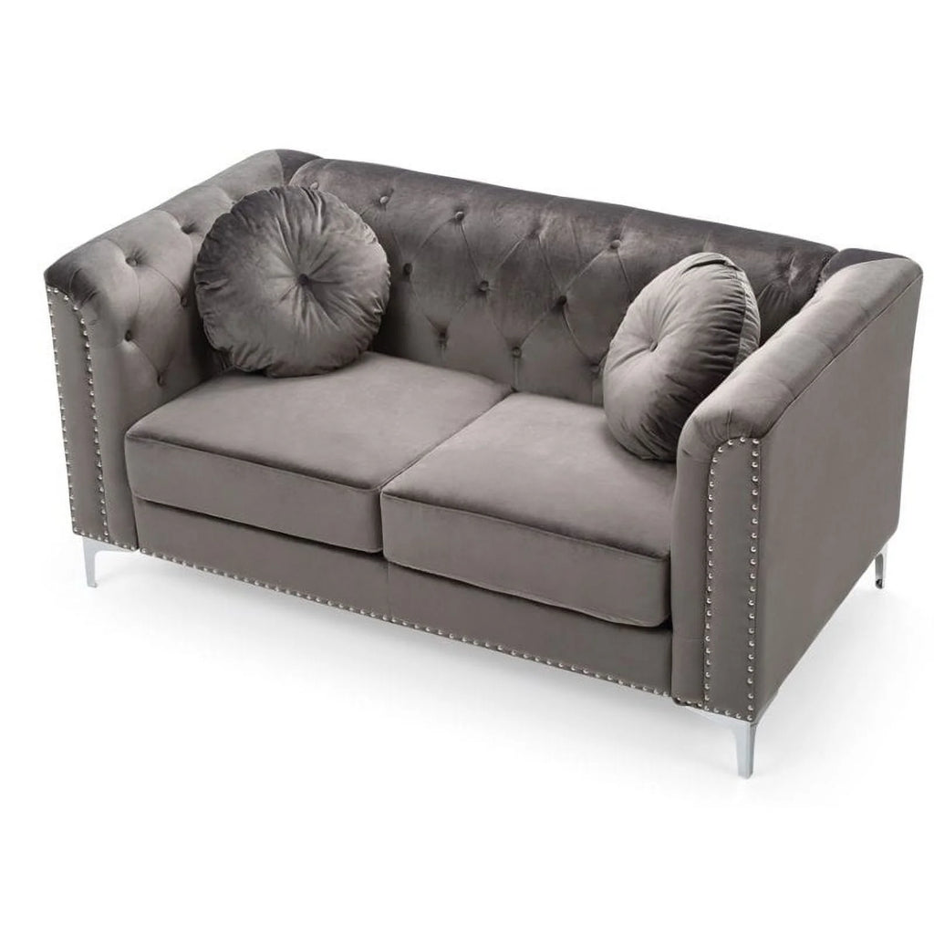 Dark Gray Velvet Sofa and Loveseat 2-Piece Set S336