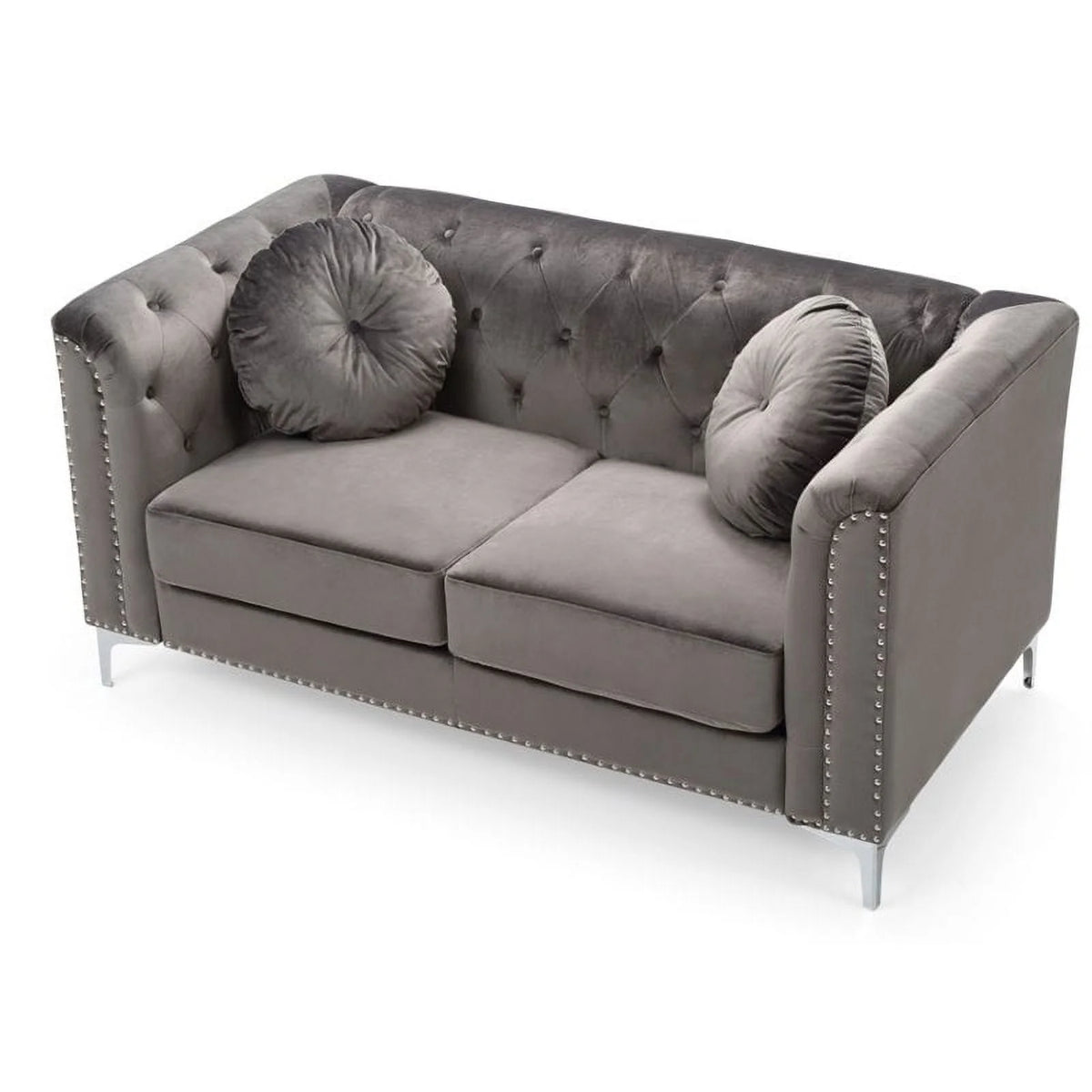 Dark Gray Velvet Sofa and Loveseat 2-Piece Set S336