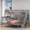Twin Over Full Size Wood Bunk Bed with Trundle and Stairway N84148