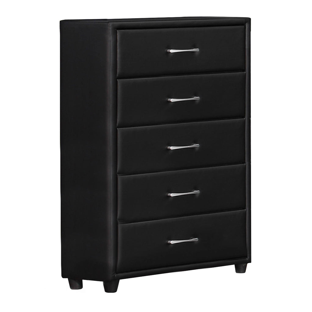 Black 5 Drawer Leatherette Wooden Frame Chest with Tapered Legs S70976