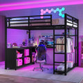 Queen Metal Loft Bed with Wardrobe, Desk and Shelves X3589