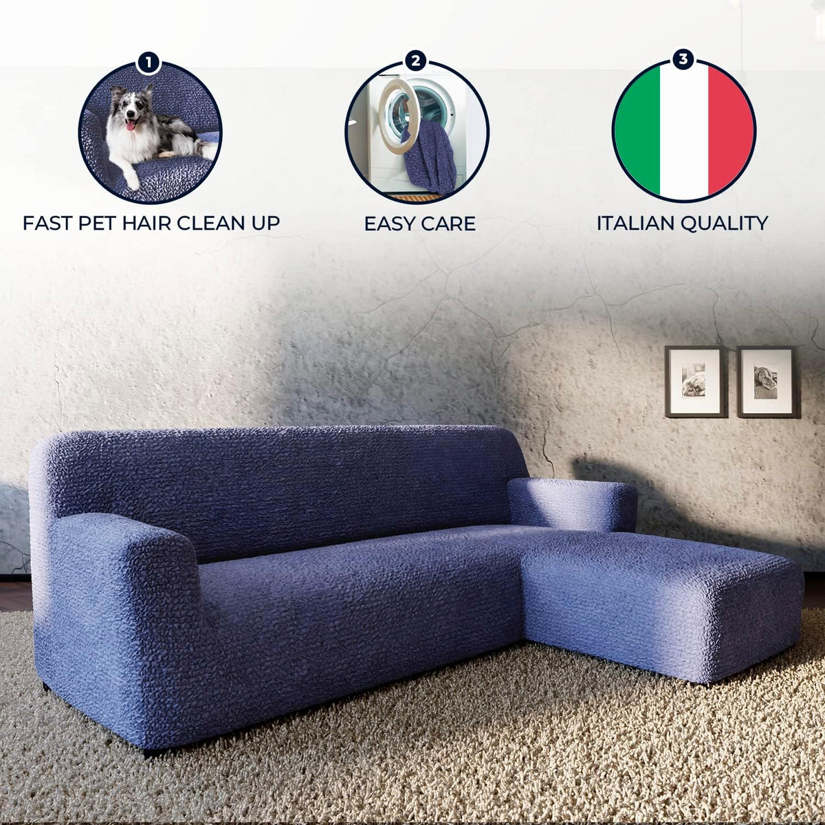 Blue Right-Facing Chaise Sectional Sofa Slipcover V672