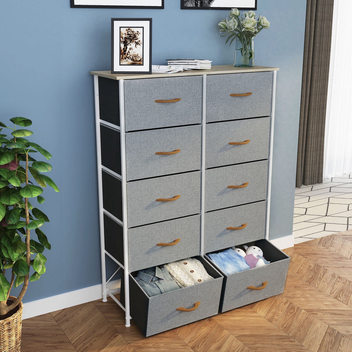 Cool Gray 10 Drawer Fabric Storage Dresser R5662