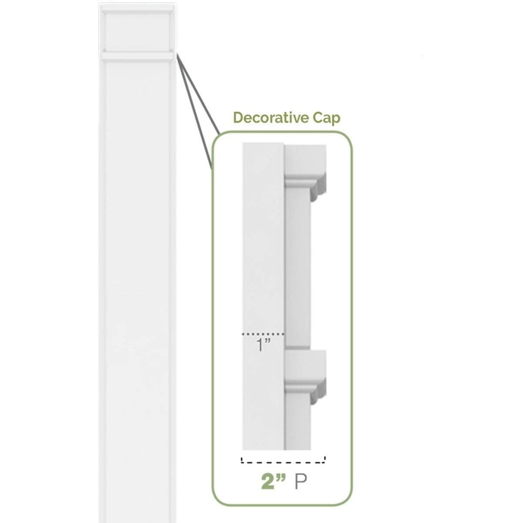 10x22W x 108x22H x 2x22P Two Equal Flat Panel PVC Pilaster with Decorative Capital & Base (Pair) R467