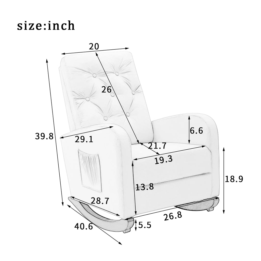 High Back Rocking Chair with Side Pocket Linen Fabric Y8217