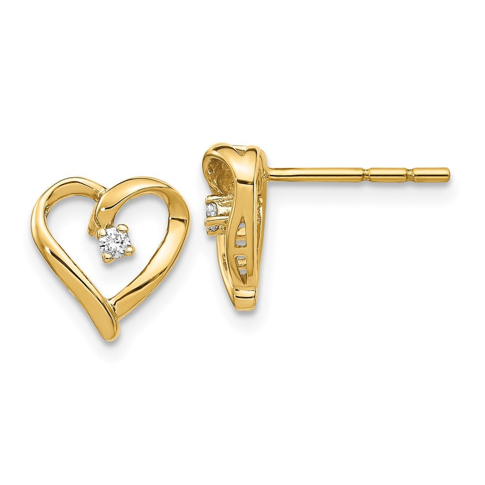 14k Yellow Gold Diamond Heart Stud Earrings G94754