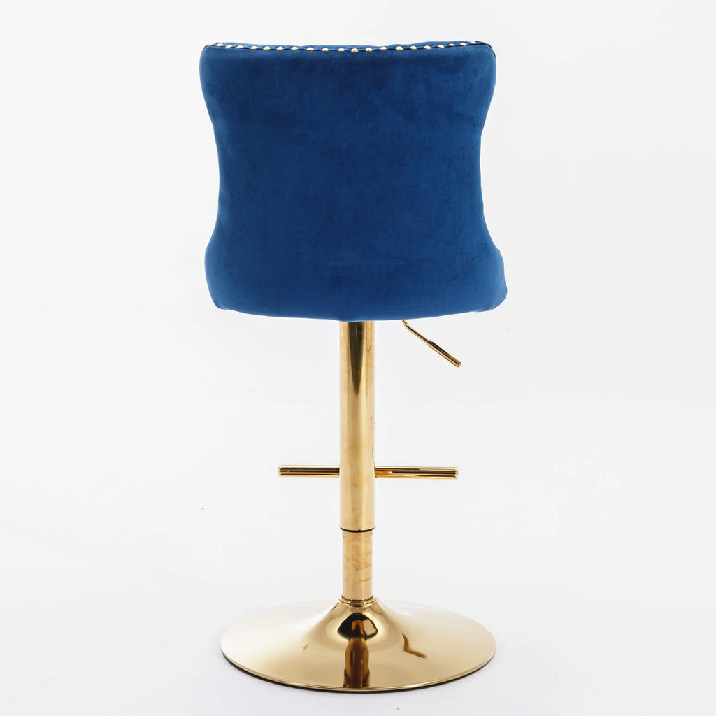 Golden Swivel Velvet Barstools Adjustable Height Blue Set of 2 L7915