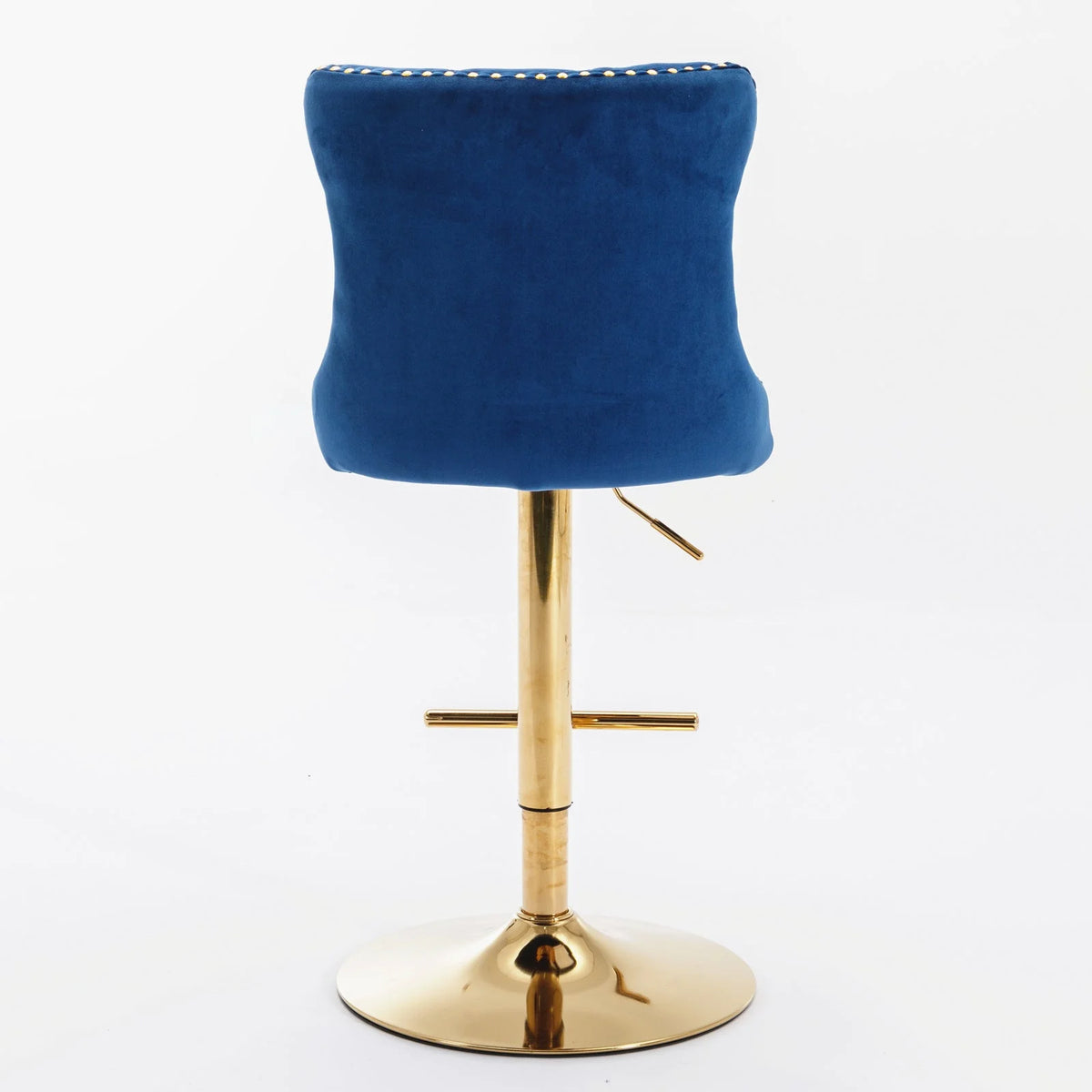 Golden Swivel Velvet Barstools Adjustable Height Blue Set of 2 L7915
