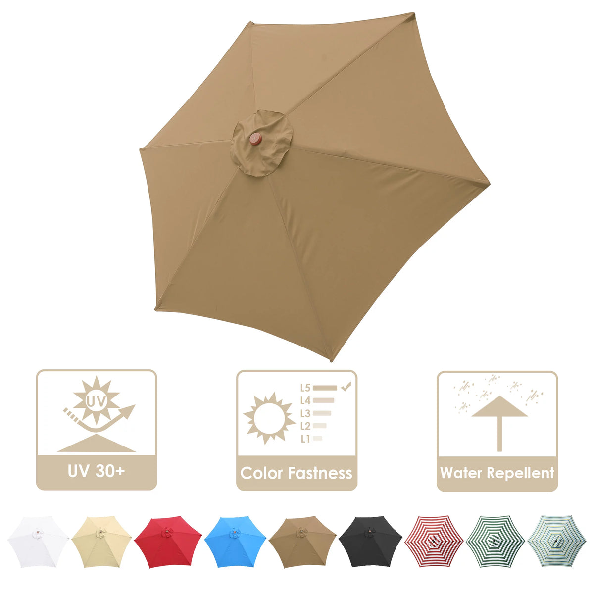 9' Patio Umbrella Replacement Canopy 6 Rib Tan Z249