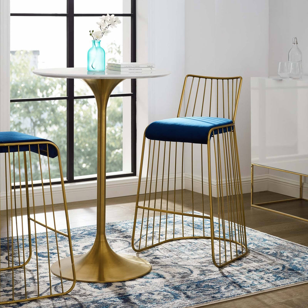 Gold Stainless Steel Velvet Bar Stool Q6884