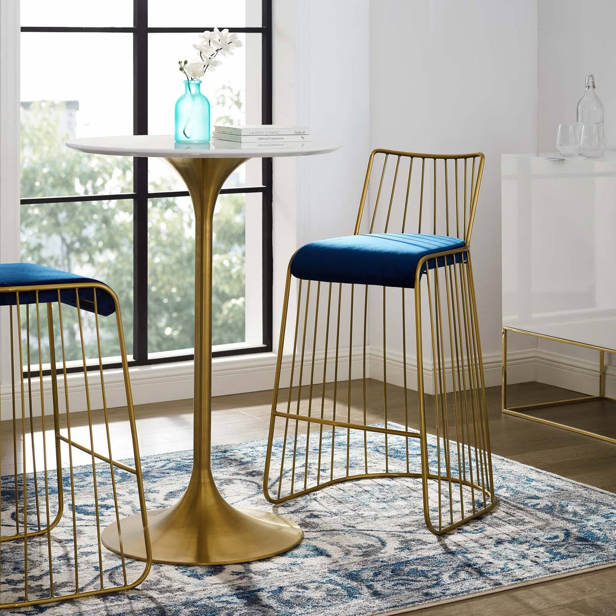 Gold Stainless Steel Velvet Bar Stool Q6884