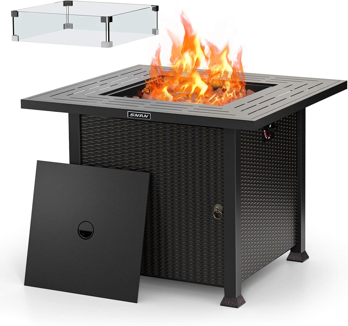 32 Inch 50,000 BTU Propane Fire Pit Table with Glass Wind Guard M276978