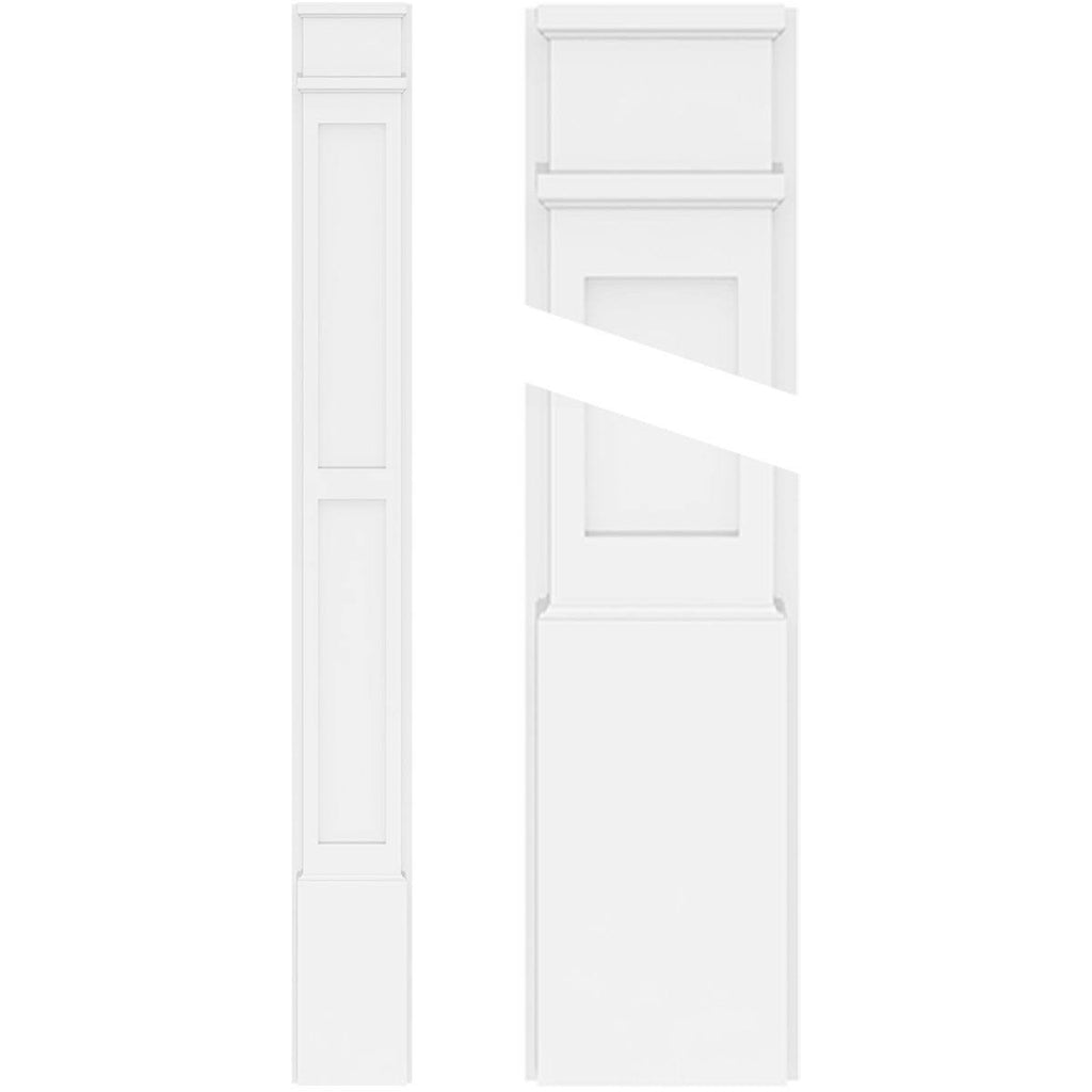 10x22W x 108x22H x 2x22P Two Equal Flat Panel PVC Pilaster with Decorative Capital & Base (Pair) R467